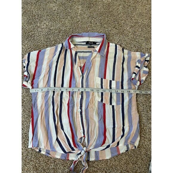 Miss Me Women's XS Striped Tie Front Crop Top Blouse Multicolor - Picture 6 of 7